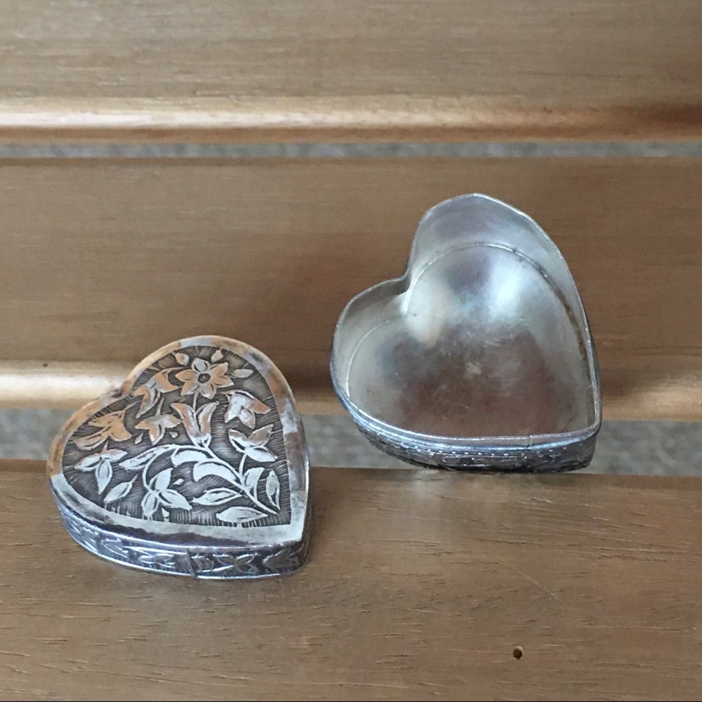 Vintage Genuine Sterling Silver Heart Trinket Box